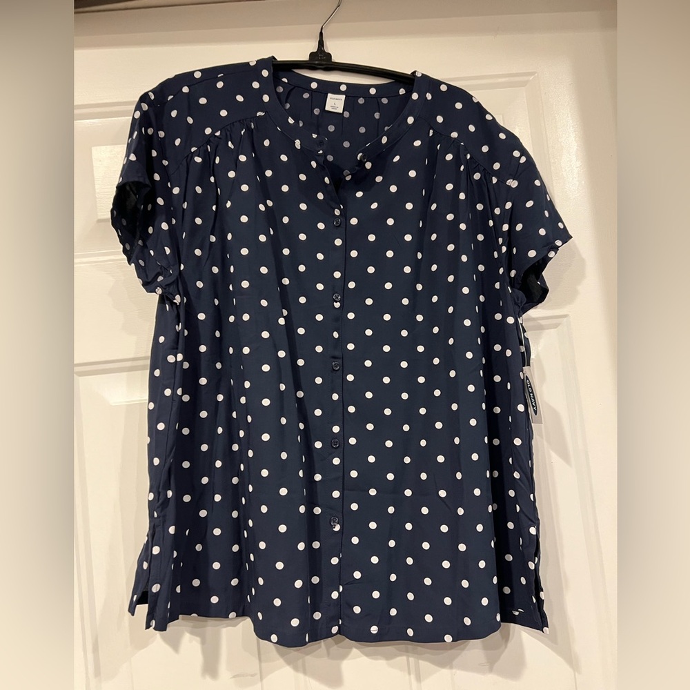 Navy Polka Dot Women's Top